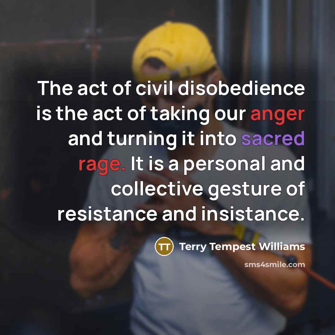 “The act of civil disobedience is the act of taking…” quote by Terry Tempest Williams