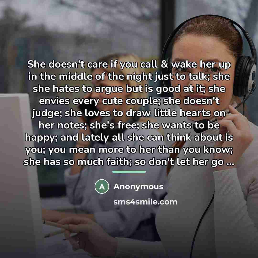 “She doesn't care if you call & wake her up…” quote by Anonymous