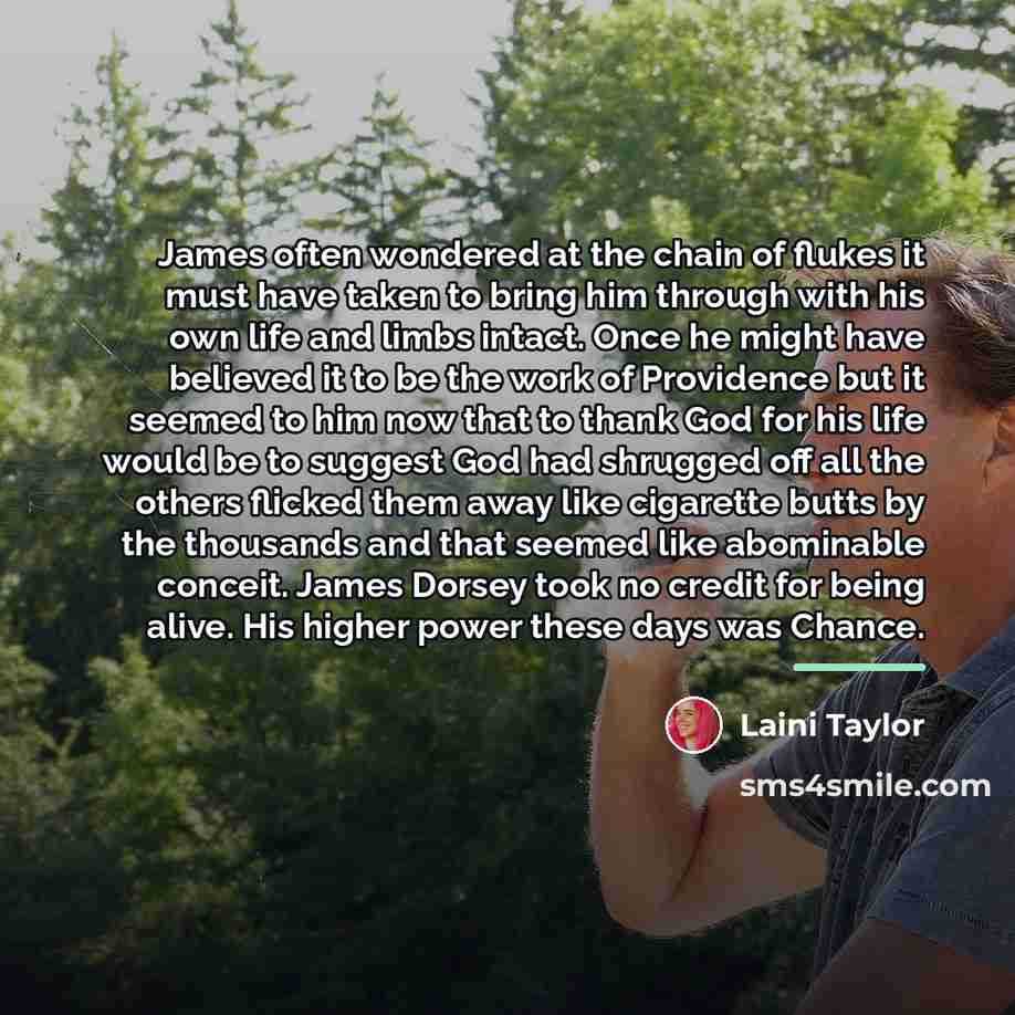 “James often wondered at the chain of flukes it must…” quote by Laini Taylor
