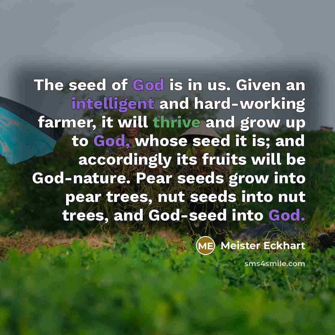 “The seed of God is in us. Given an intelligent…” quote by Meister Eckhart