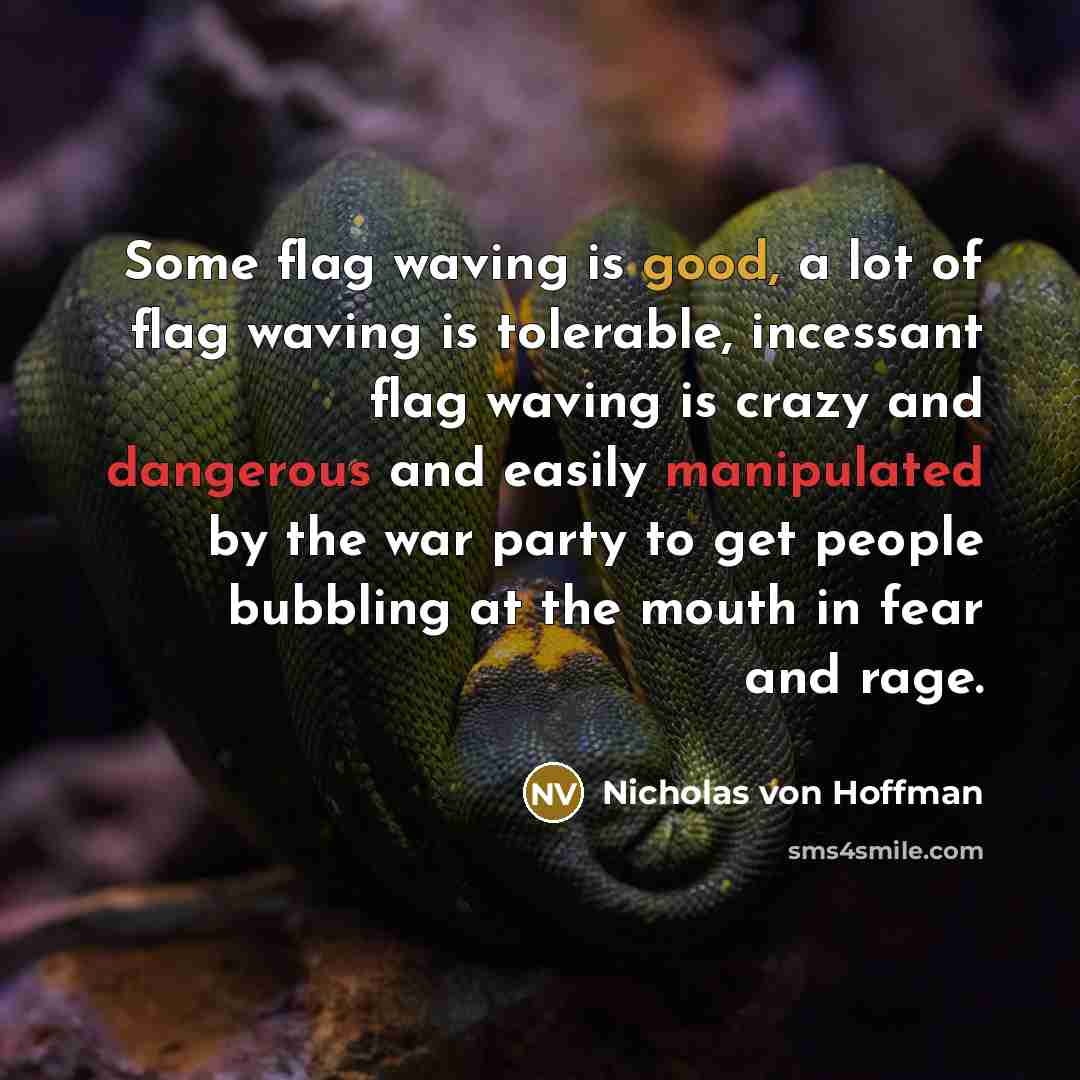 “Some flag waving is good, a lot of flag waving…” quote by Nicholas von Hoffman