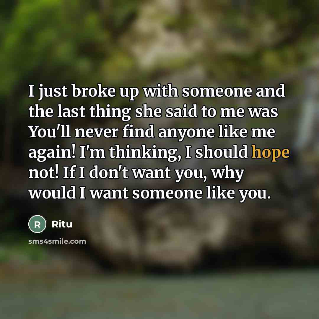 “I just broke up with someone and the last thing…” quote by Ritu