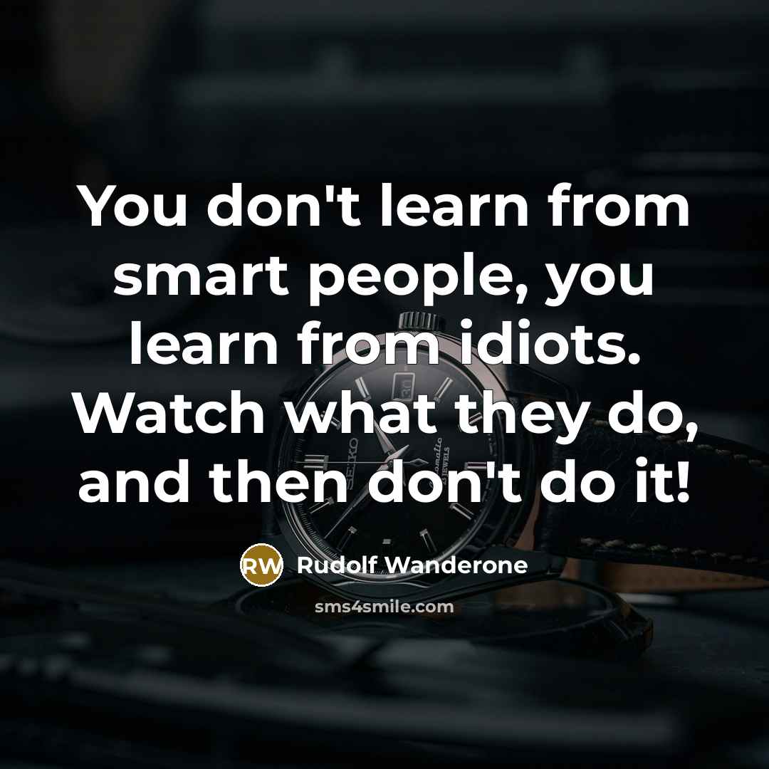 “You don't learn from smart people, you learn from idiots.…” quote by Rudolf Wanderone