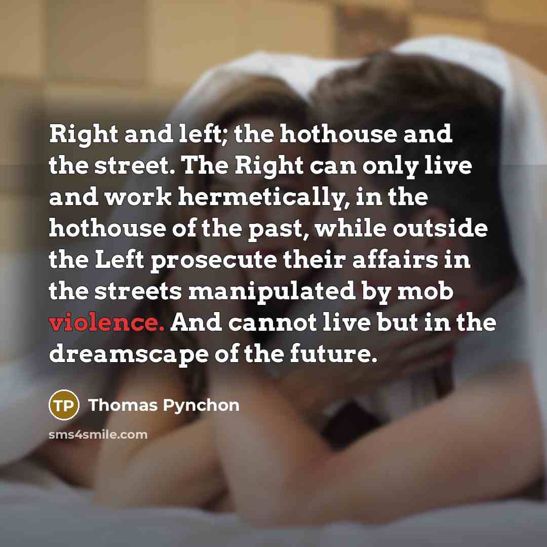 “Right and left; the hothouse and the street. The Right…” quote by Thomas Pynchon