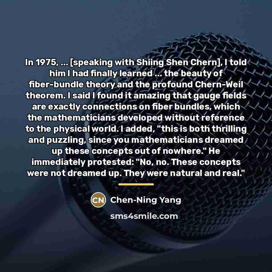 “In 1975, ... [speaking with Shiing Shen Chern], I told…” quote by Chen-Ning Yang