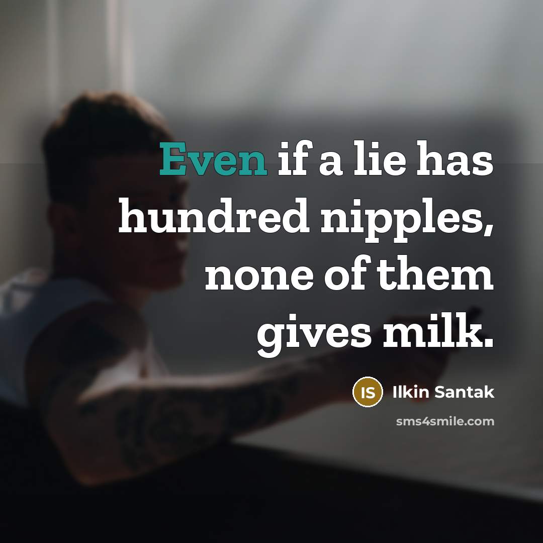 “Even if a lie has hundred nipples, none of them…” quote by Ilkin Santak