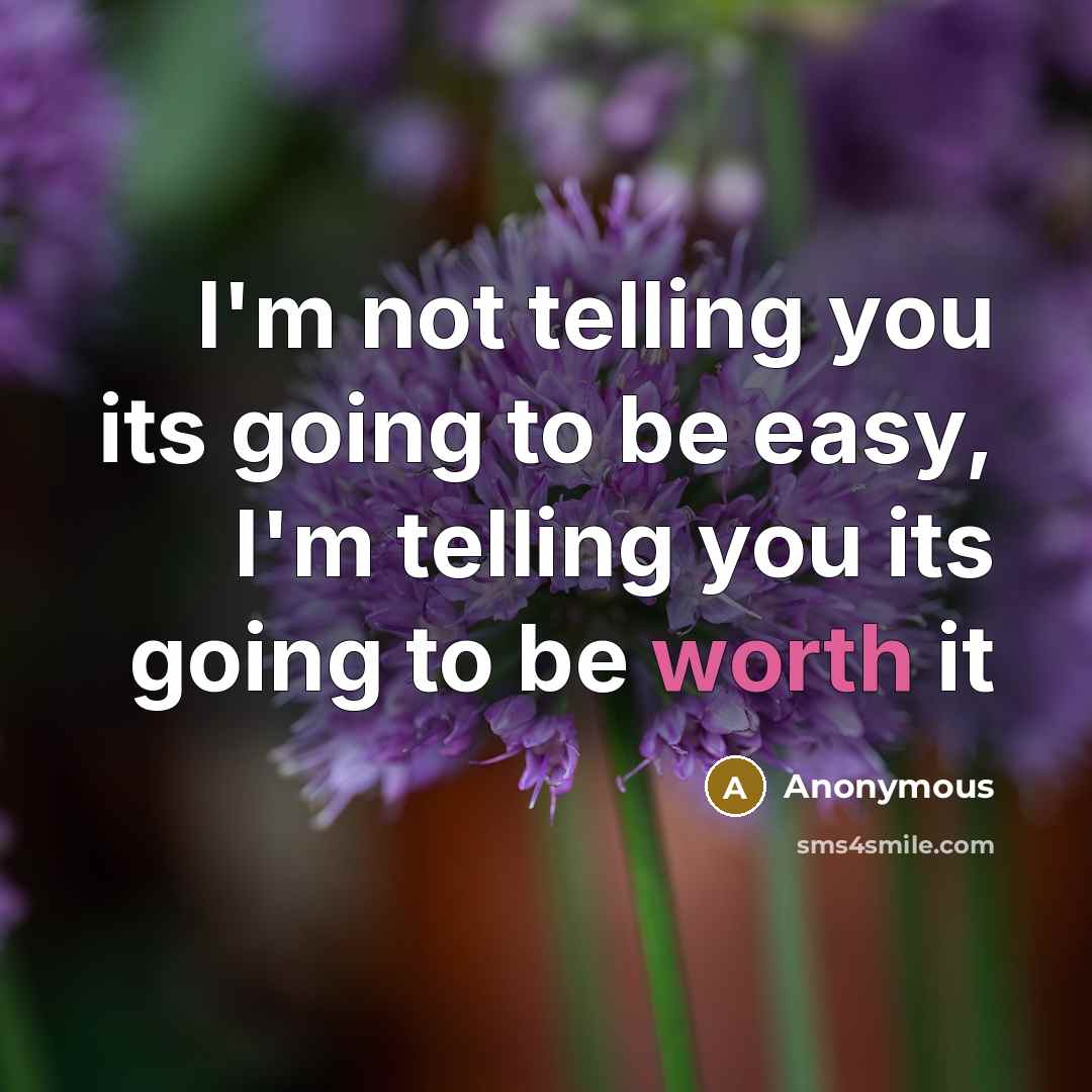 “I'm not telling you its going to be easy, I'm telling you its going to be worth it” quote by Anonymous
