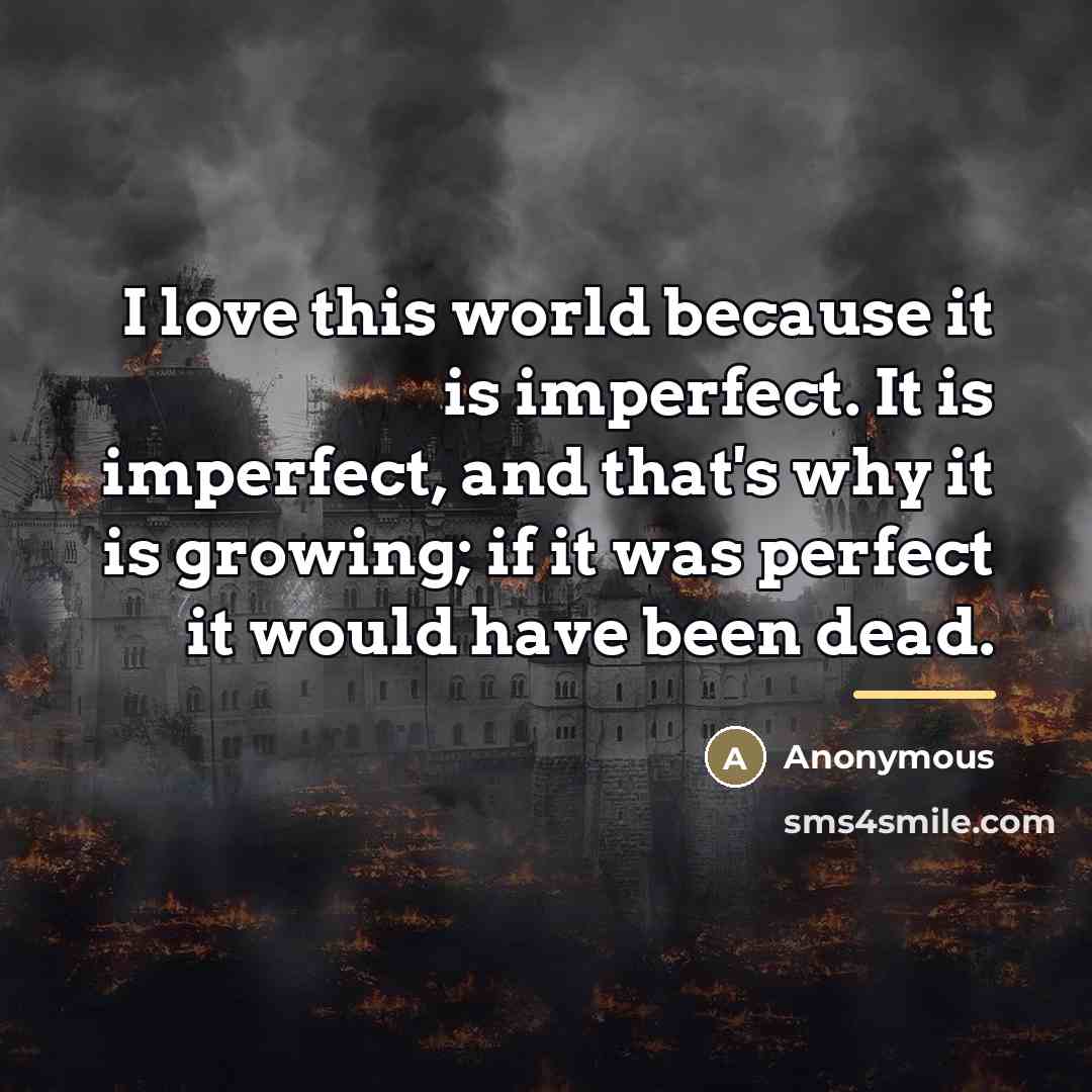 “I love this world because it is imperfect. It is…” quote by Anonymous