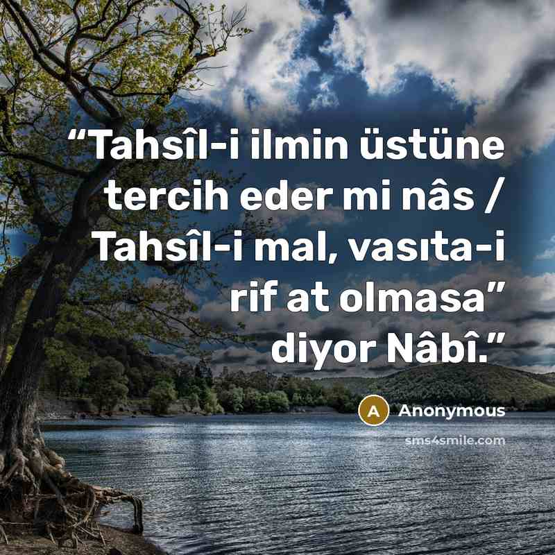 “Tahsîl-i ilmin üstüne tercih eder mi nâs / Tahsîl-i mal, vasıta-i rif at olmasa” diyor Nâbî.” quote by Anonymous