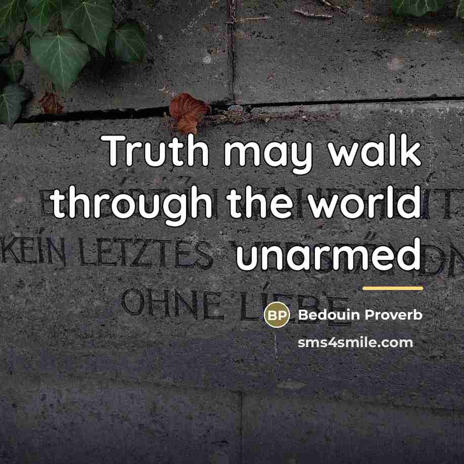 “Truth may walk through the world unarmed…” quote by Bedouin Proverb
