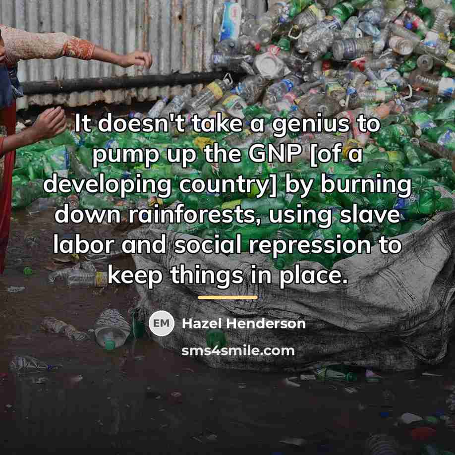 “It doesn't take a genius to pump up the GNP…” quote by Hazel Henderson