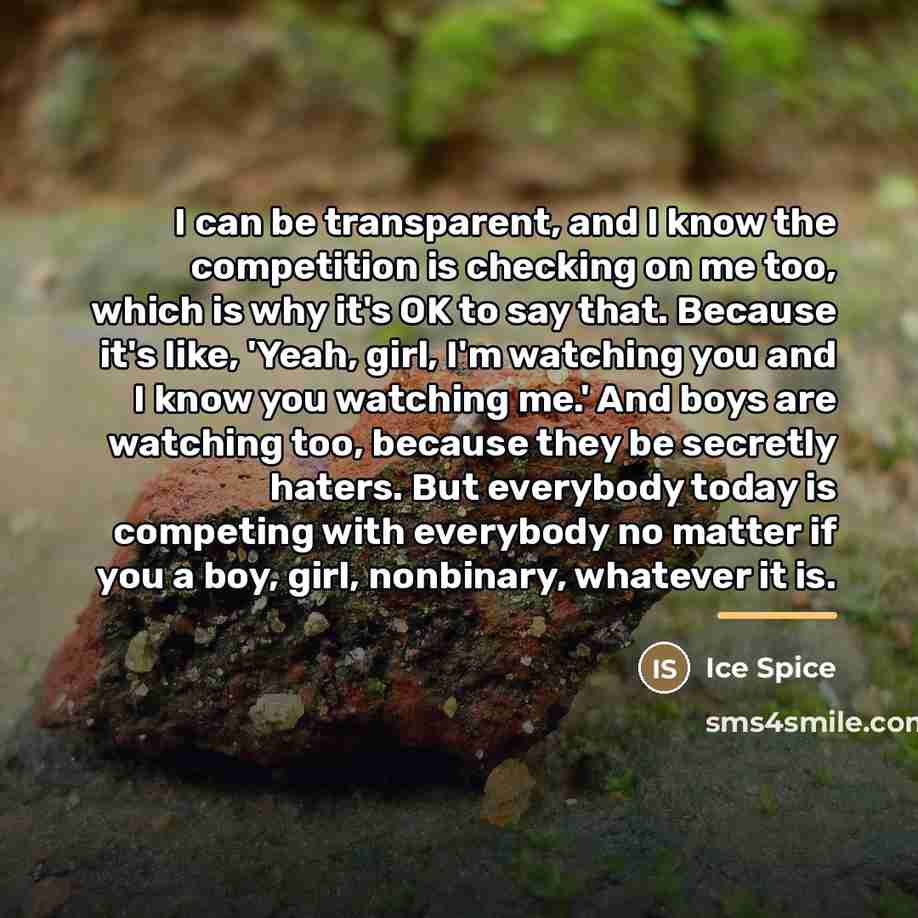 “I can be transparent, and I know the competition is…” quote by Ice Spice