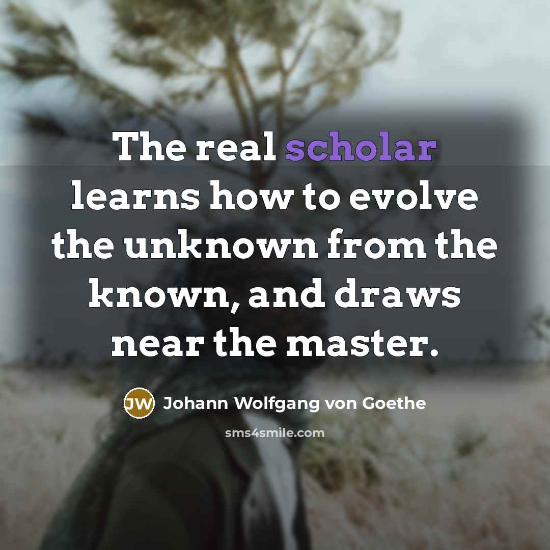 “The real scholar learns how to evolve the unknown from…” quote by Johann Wolfgang von Goethe