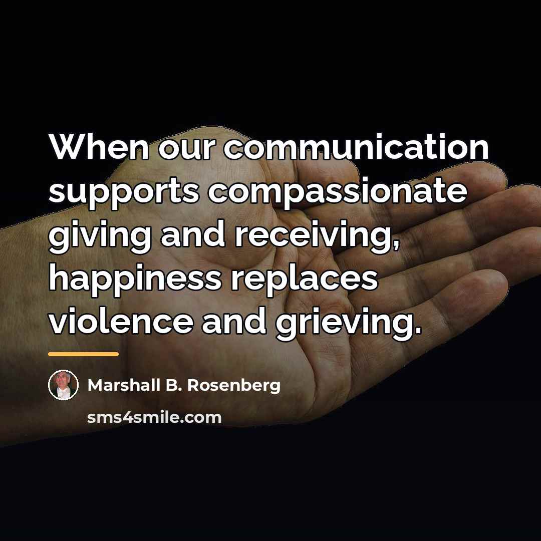 “When our communication supports compassionate giving and receiving, happiness replaces…” quote by Marshall B. Rosenberg