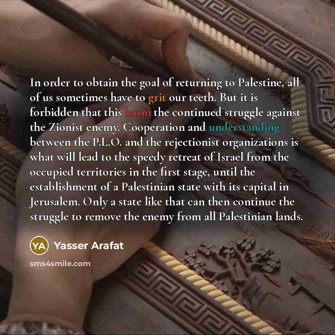 “In order to obtain the goal of returning to Palestine,…” quote by Yasser Arafat