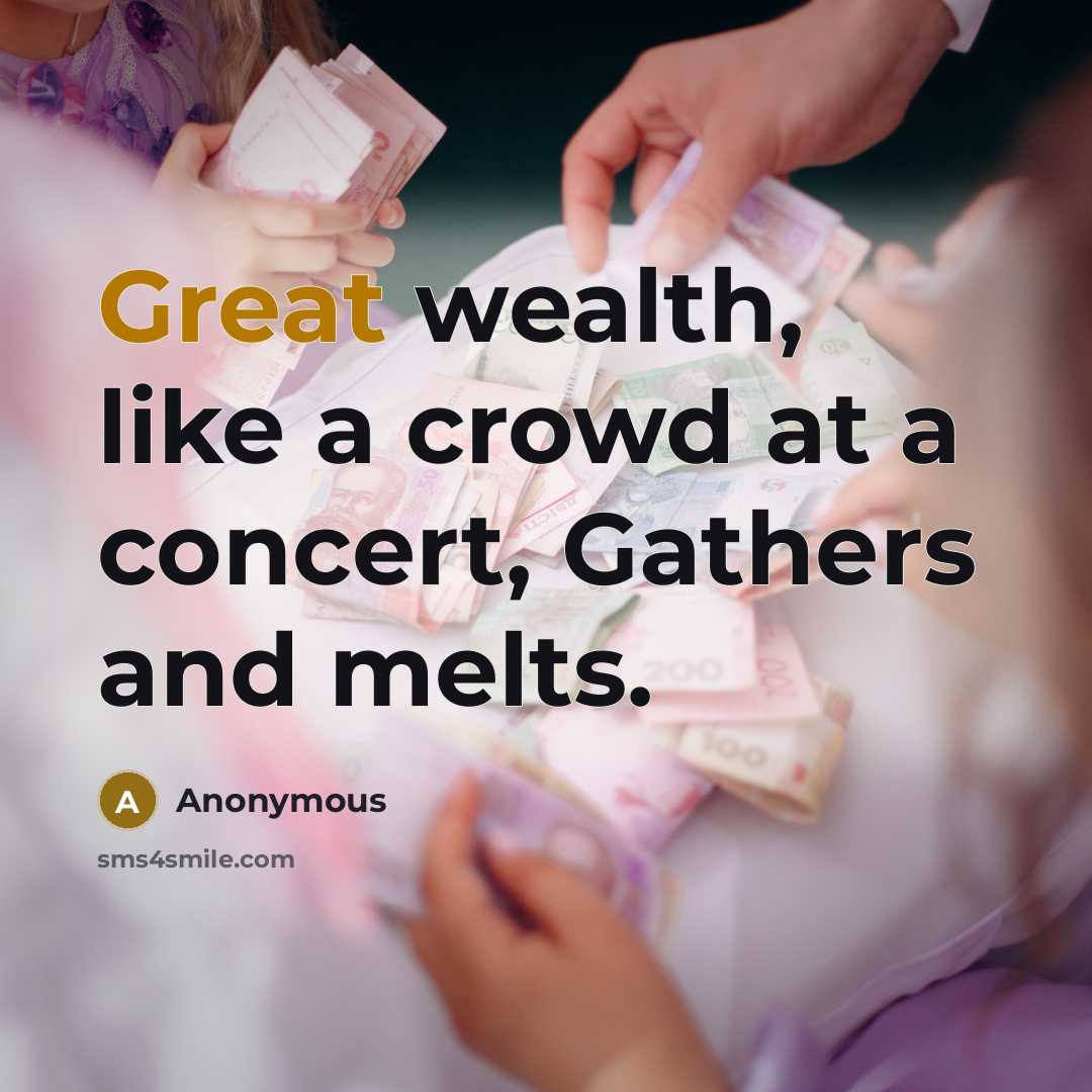 “Great wealth, like a crowd at a concert, Gathers and…” quote by Anonymous