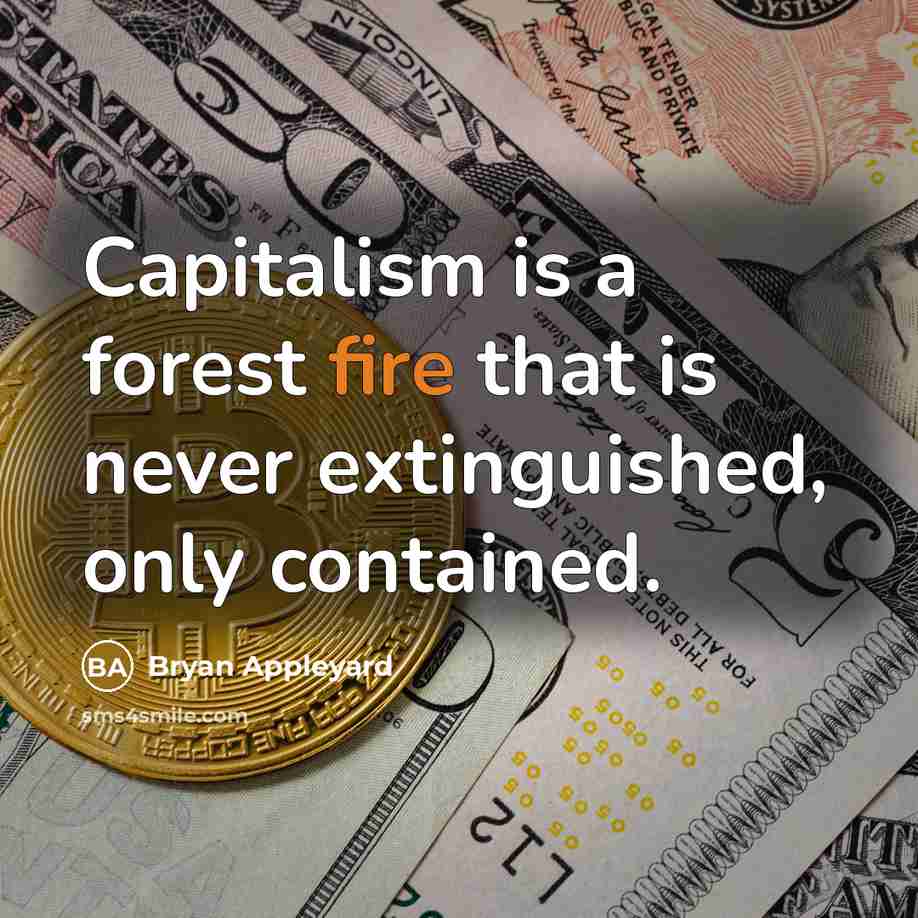 “Capitalism is a forest fire that is never extinguished, only…” quote by Bryan Appleyard