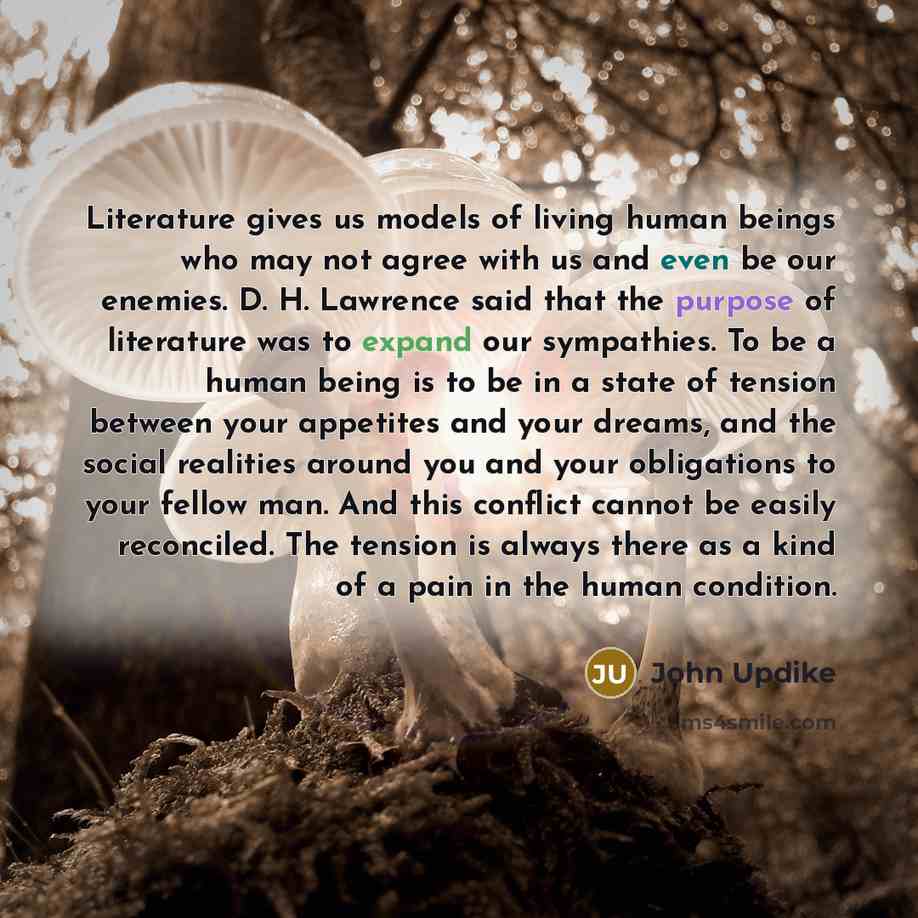 “Literature gives us models of living human beings who may…” quote by John Updike