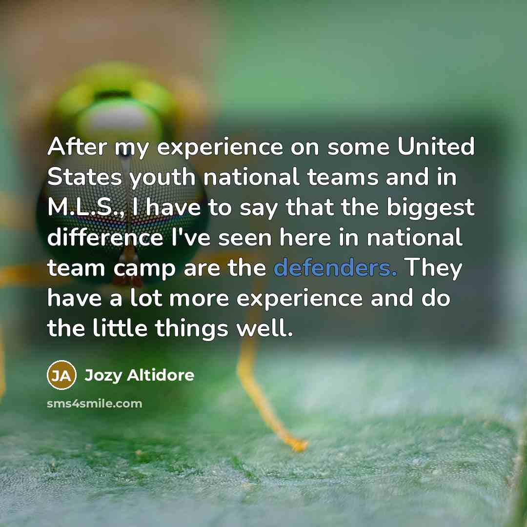 “After my experience on some United States youth national teams and in M.L.S., I have to say that the biggest difference I've seen here in national team camp are the defenders. They have a lot more experience and do the little things well.” quote by Jozy Altidore