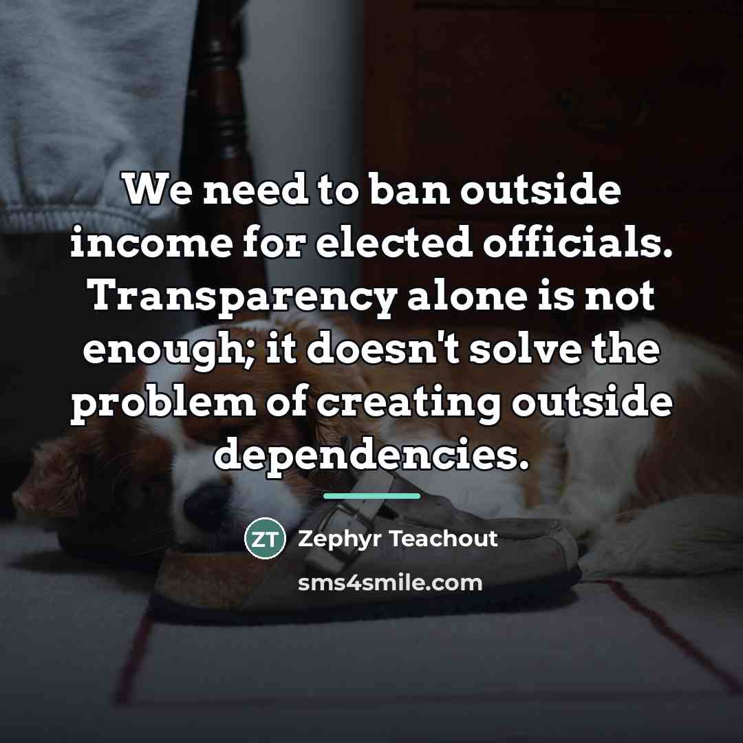 “We need to ban outside income for elected officials. Transparency…” quote by Zephyr Teachout