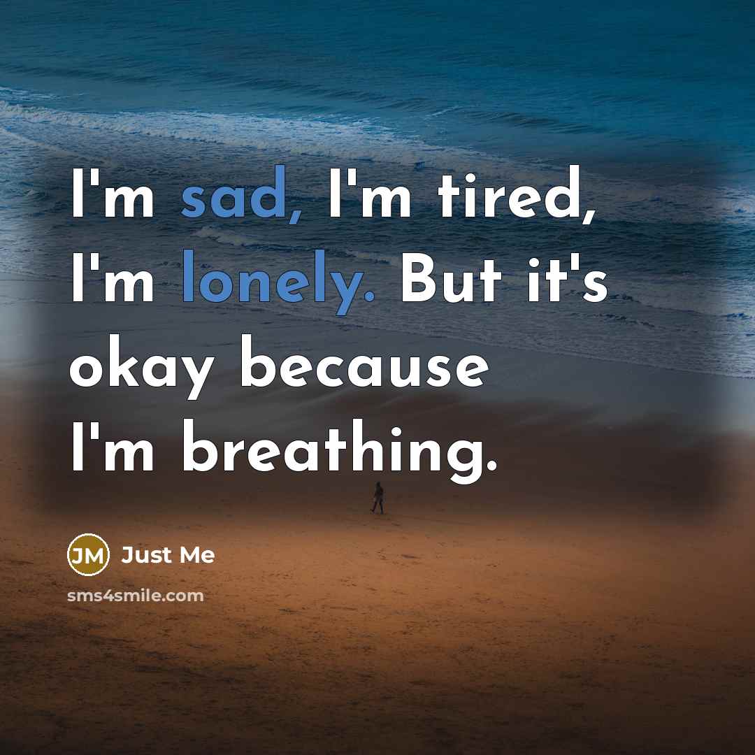 “I'm sad, I'm tired, I'm lonely. But it's okay because…” quote by just me
