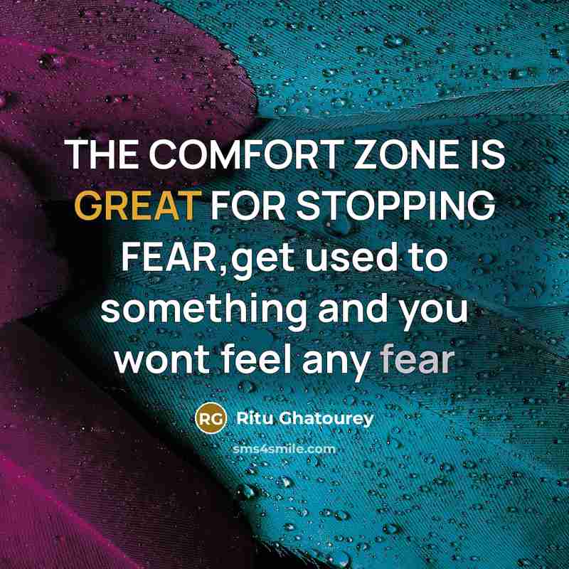 “THE COMFORT ZONE IS GREAT FOR STOPPING FEAR,get used to…” quote by Ritu Ghatourey