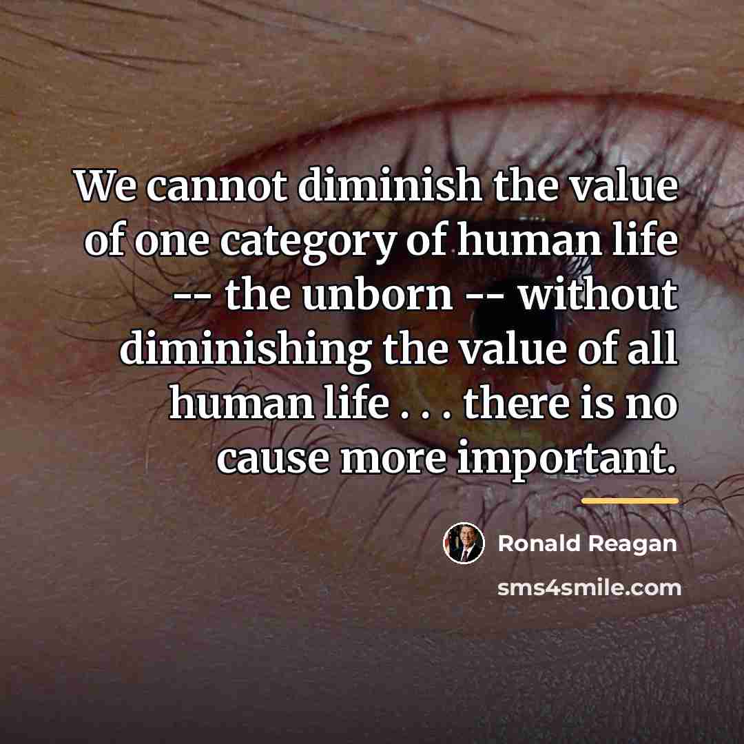 “We cannot diminish the value of one category of human…” quote by Ronald Reagan