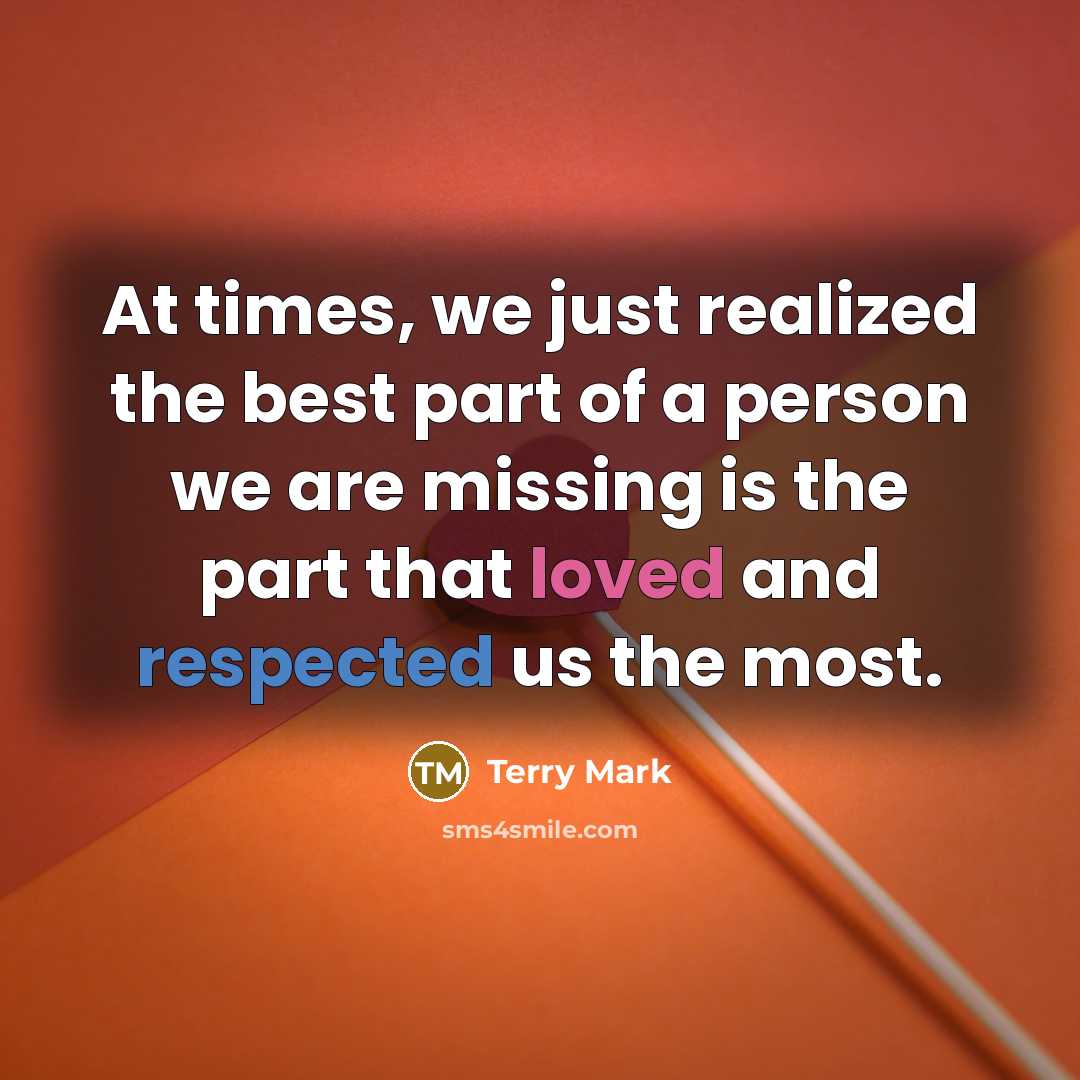 “At times, we just realized the best part of a person we are missing is the part that loved and respected us the most.” quote by Terry Mark