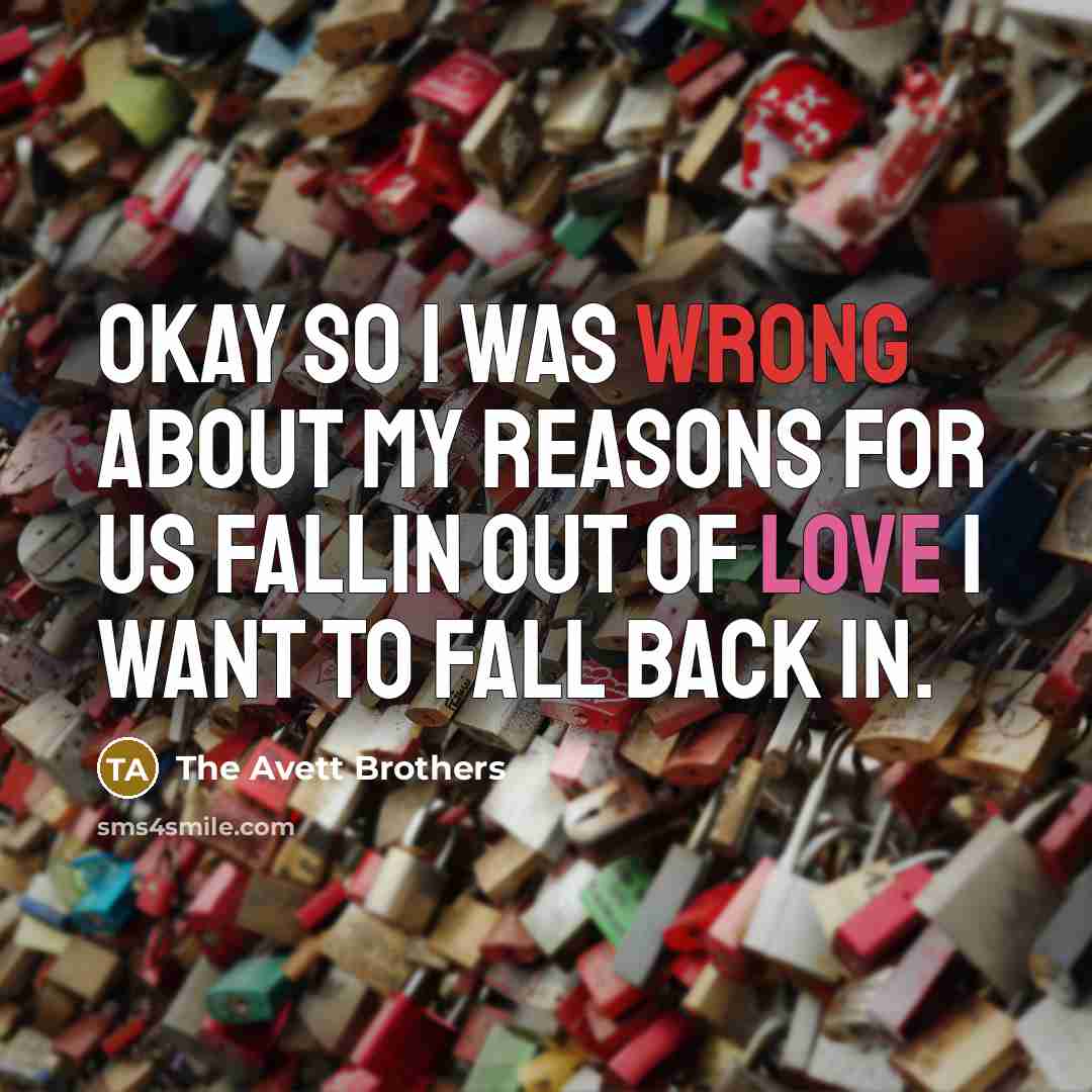 “Okay so I was wrong about my reasons for us…” quote by The Avett Brothers
