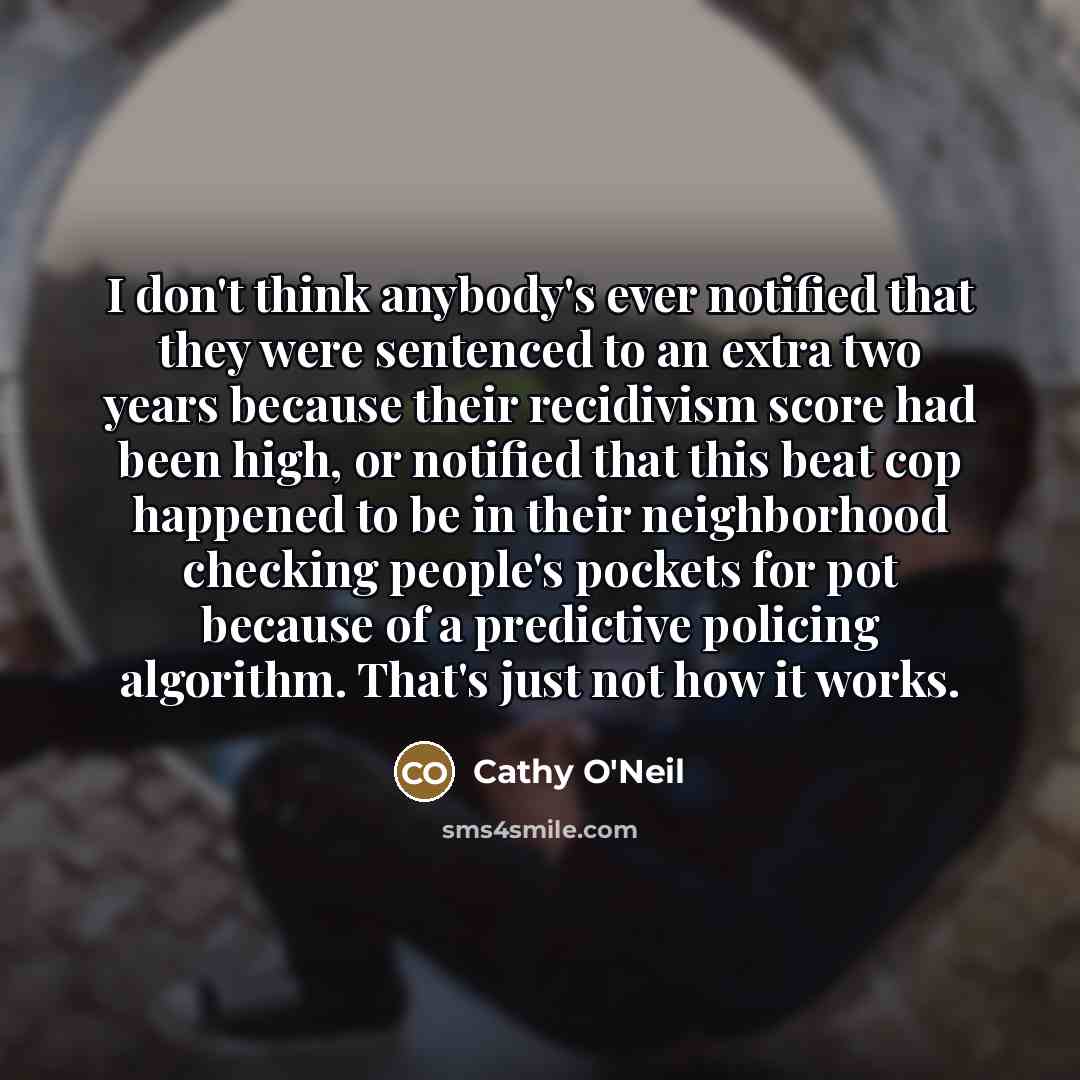“I don't think anybody's ever notified that they were sentenced…” quote by Cathy O'Neil