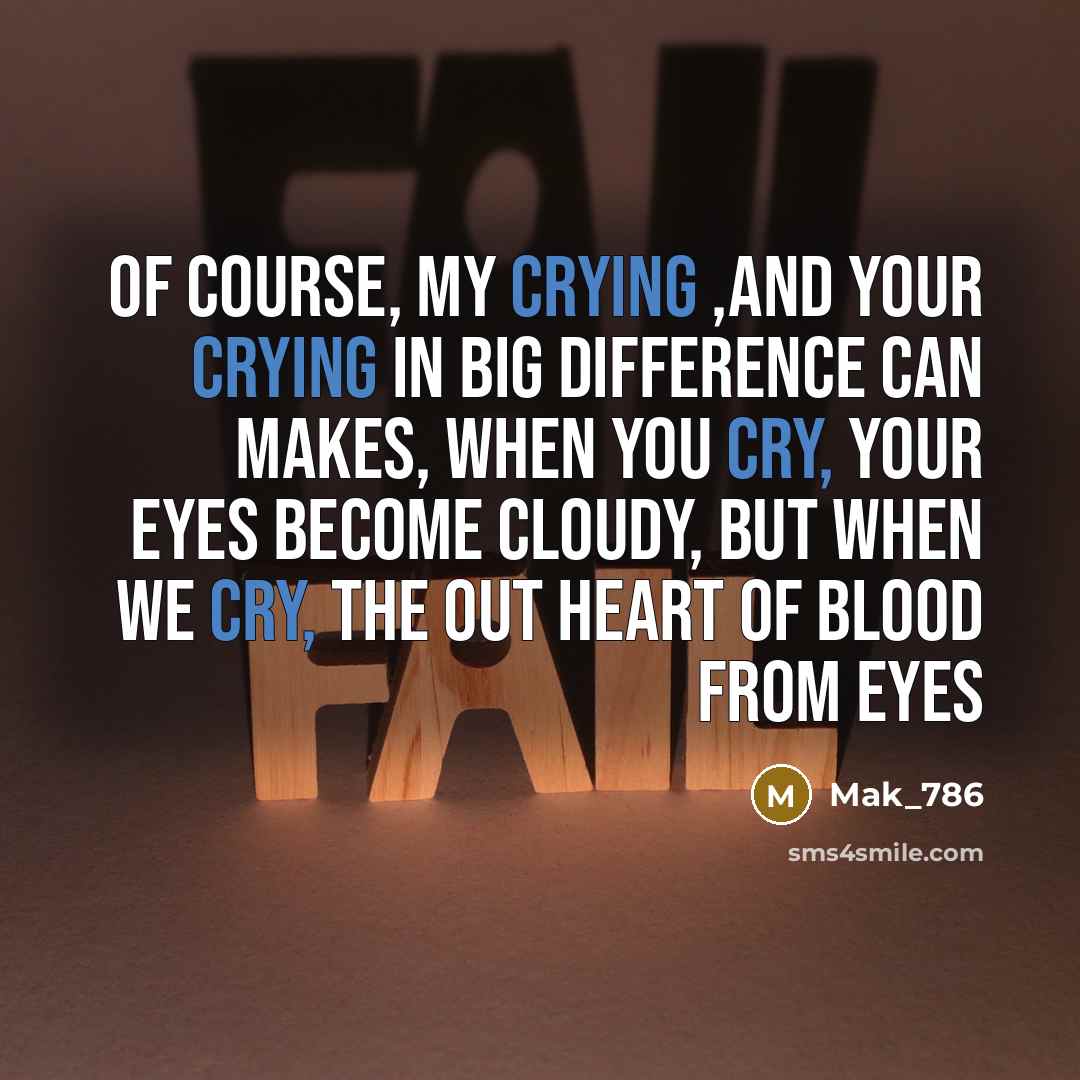 “Of course, My Crying ,and Your Crying in Big difference can Makes, When you cry, your eyes become cloudy, But when we cry, the out heart of blood from eyes” quote by Mak_786