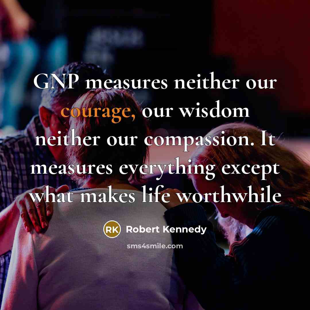 “GNP measures neither our courage, our wisdom neither our compassion.…” quote by Robert Kennedy