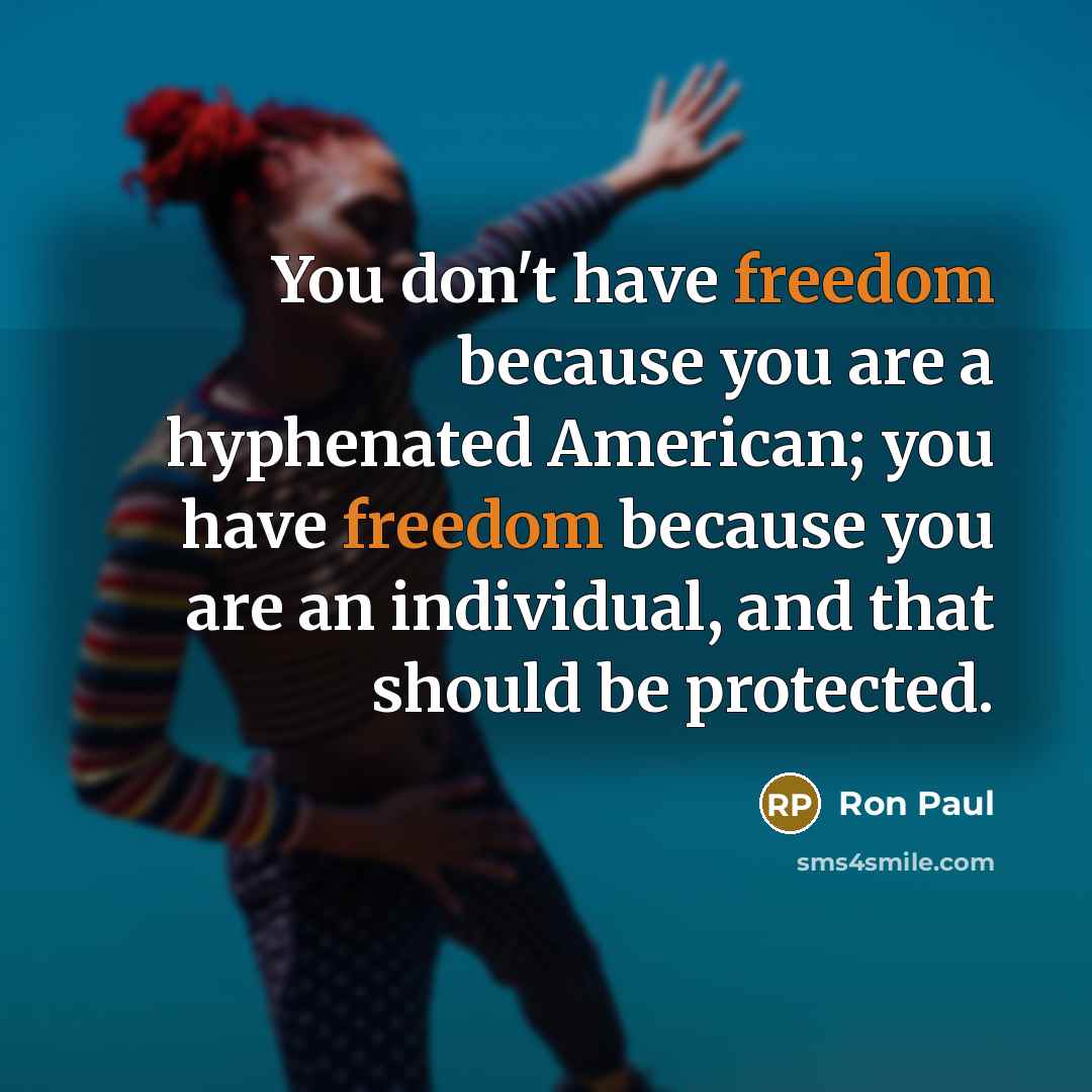 “You don't have freedom because you are a hyphenated American;…” quote by Ron Paul