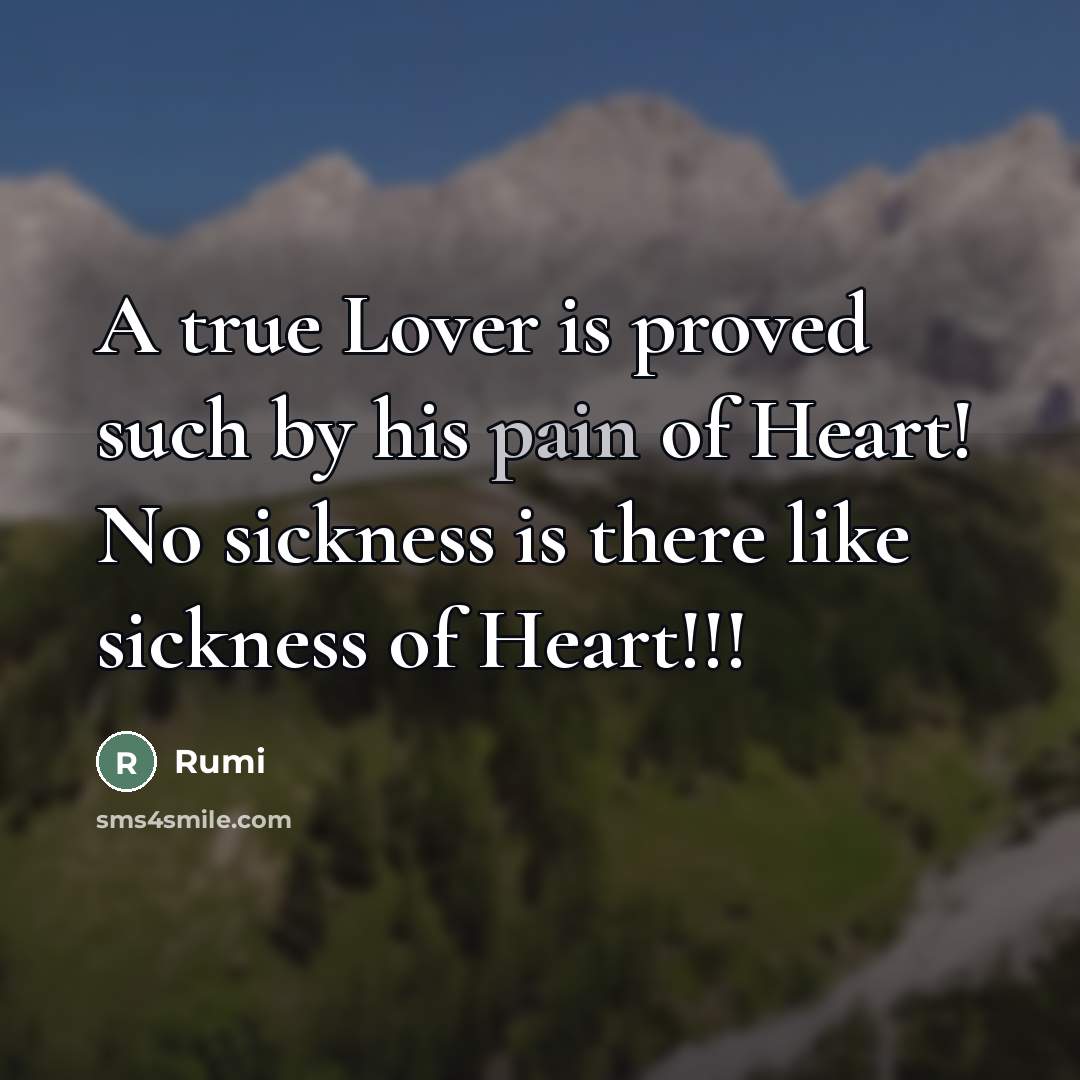 “A true Lover is proved such by his pain of…” quote by Rumi