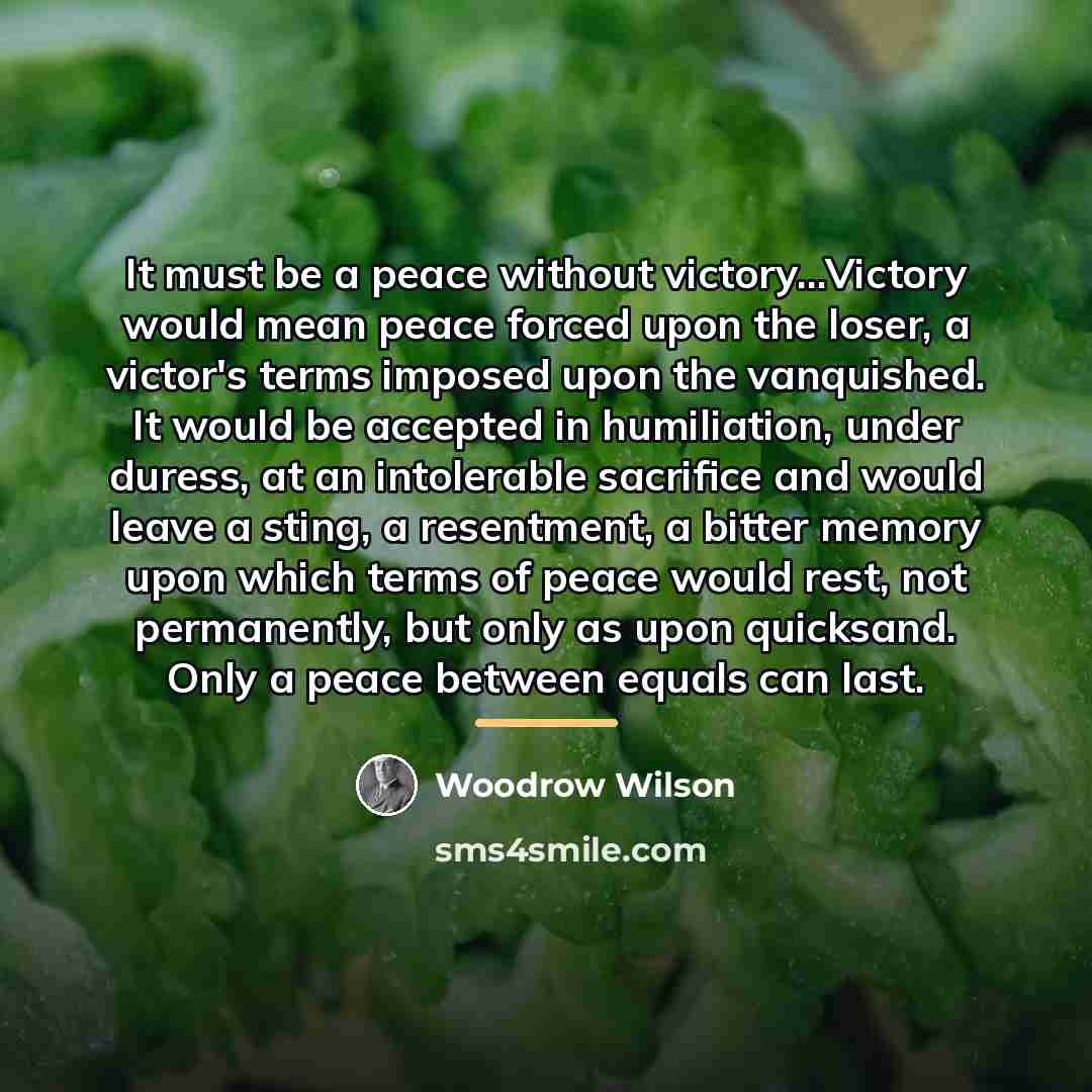 “It must be a peace without victory...Victory would mean peace…” quote by Woodrow Wilson