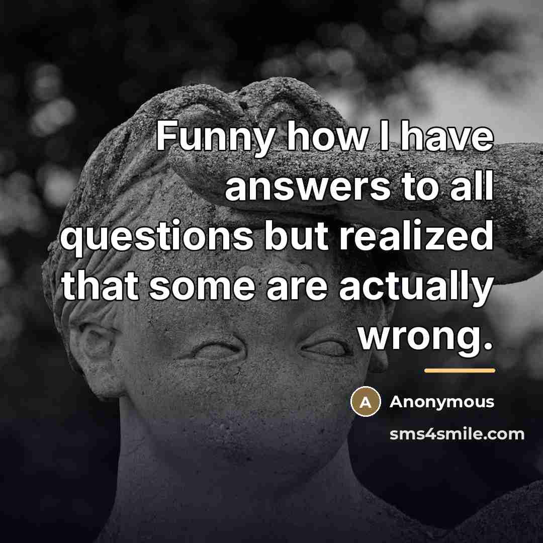 “Funny how I have answers to all questions but realized…” quote by Anonymous