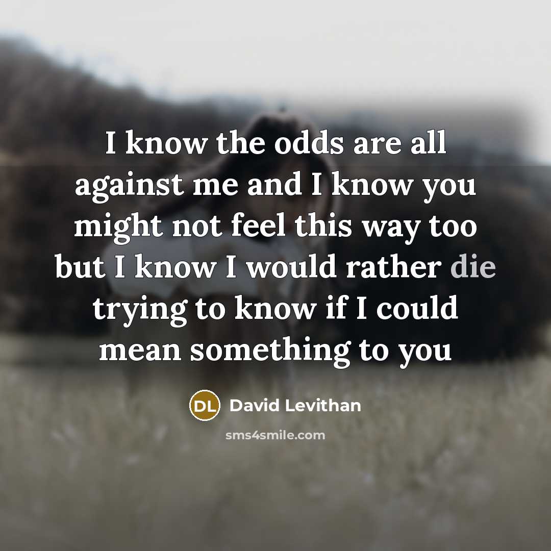 “I know the odds are all against me and I know you might not feel this way too but I know I would rather die trying to know if I could mean something to you” quote by David Levithan