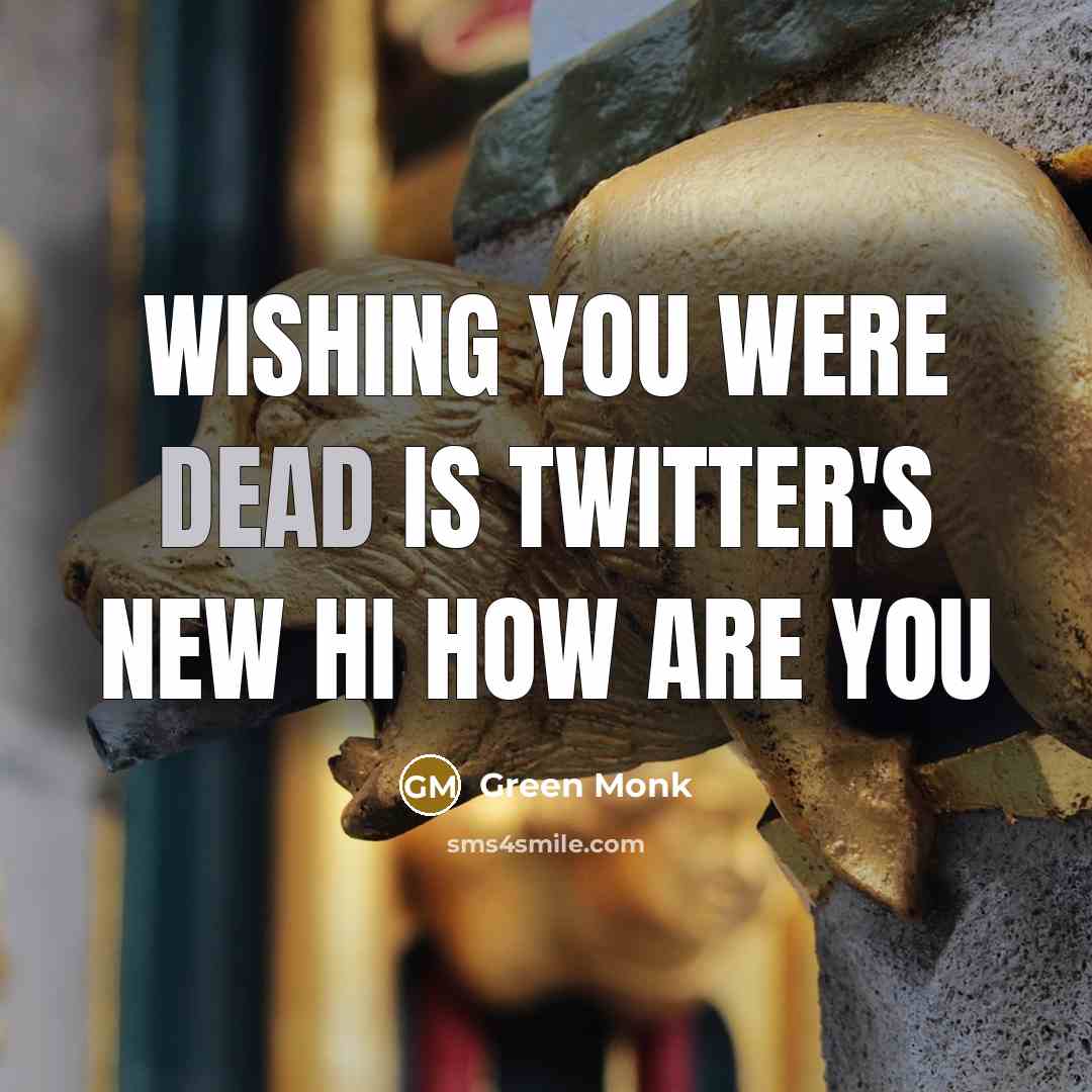 “Wishing you were dead is twitter's new hi how are…” quote by Green Monk