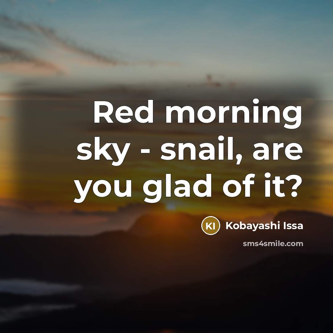 “Red morning sky - snail, are you glad of it?…” quote by Kobayashi Issa