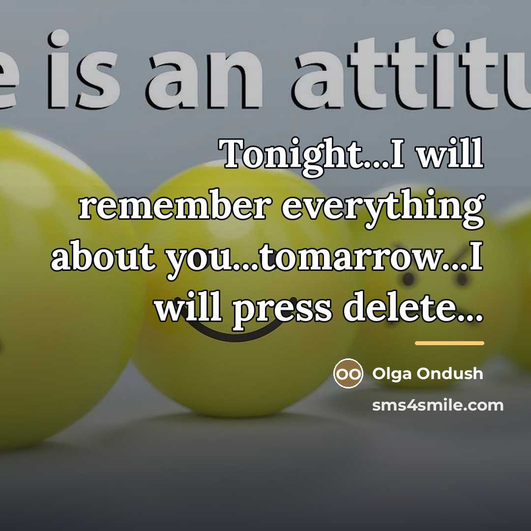 “Tonight...I will remember everything about you...tomarrow...I will press delete...…” quote by Olga Ondush