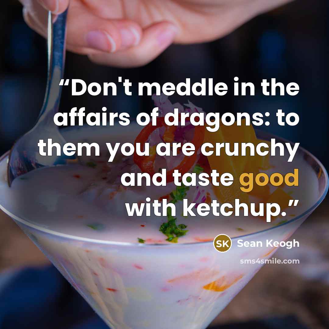“Don't meddle in the affairs of dragons: to them you are crunchy and taste good with ketchup.” quote by Sean Keogh