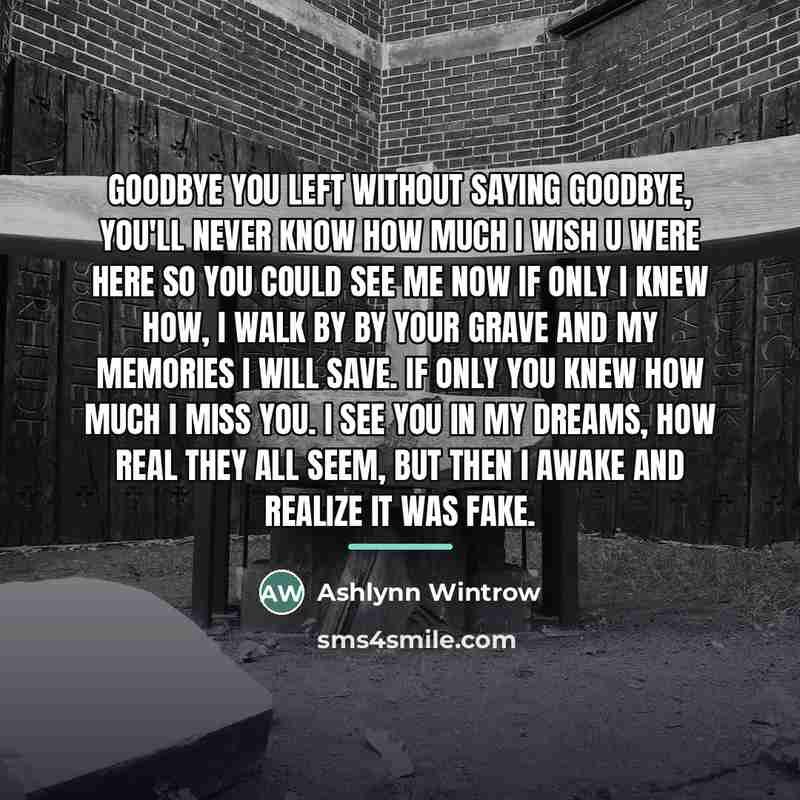 “Goodbye you left without saying goodbye, you'll never know how…” quote by Ashlynn Wintrow