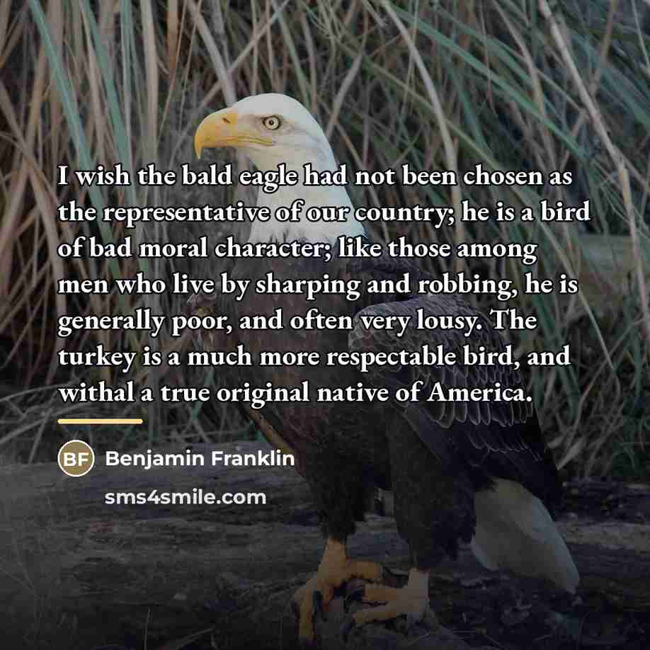 “I wish the bald eagle had not been chosen as…” quote by Benjamin Franklin