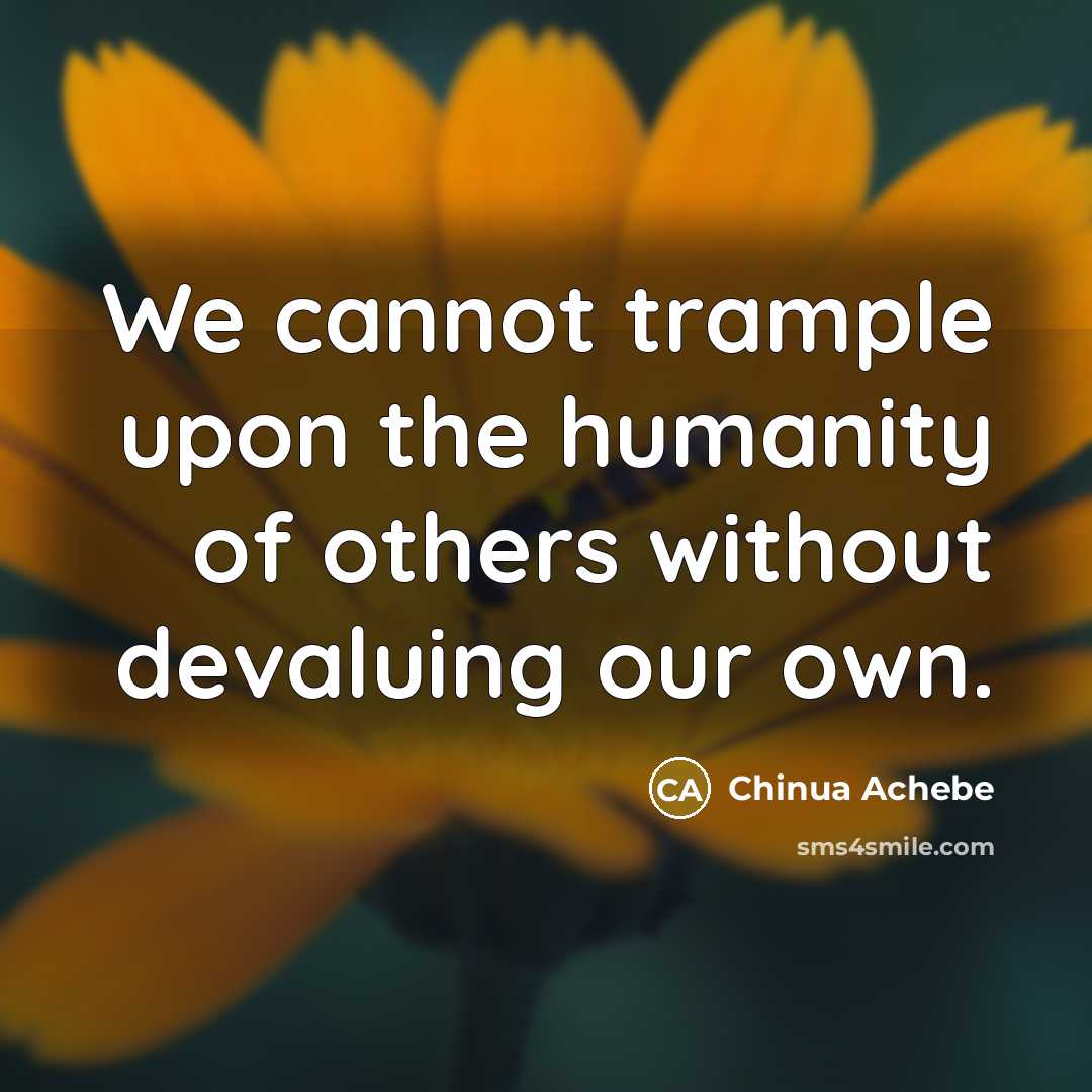 “We cannot trample upon the humanity of others without devaluing…” quote by Chinua Achebe
