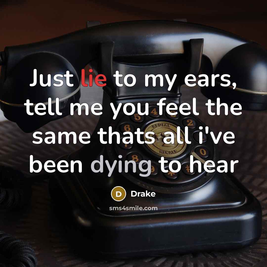 “Just lie to my ears, tell me you feel the same thats all i've been dying to hear” quote by Drake