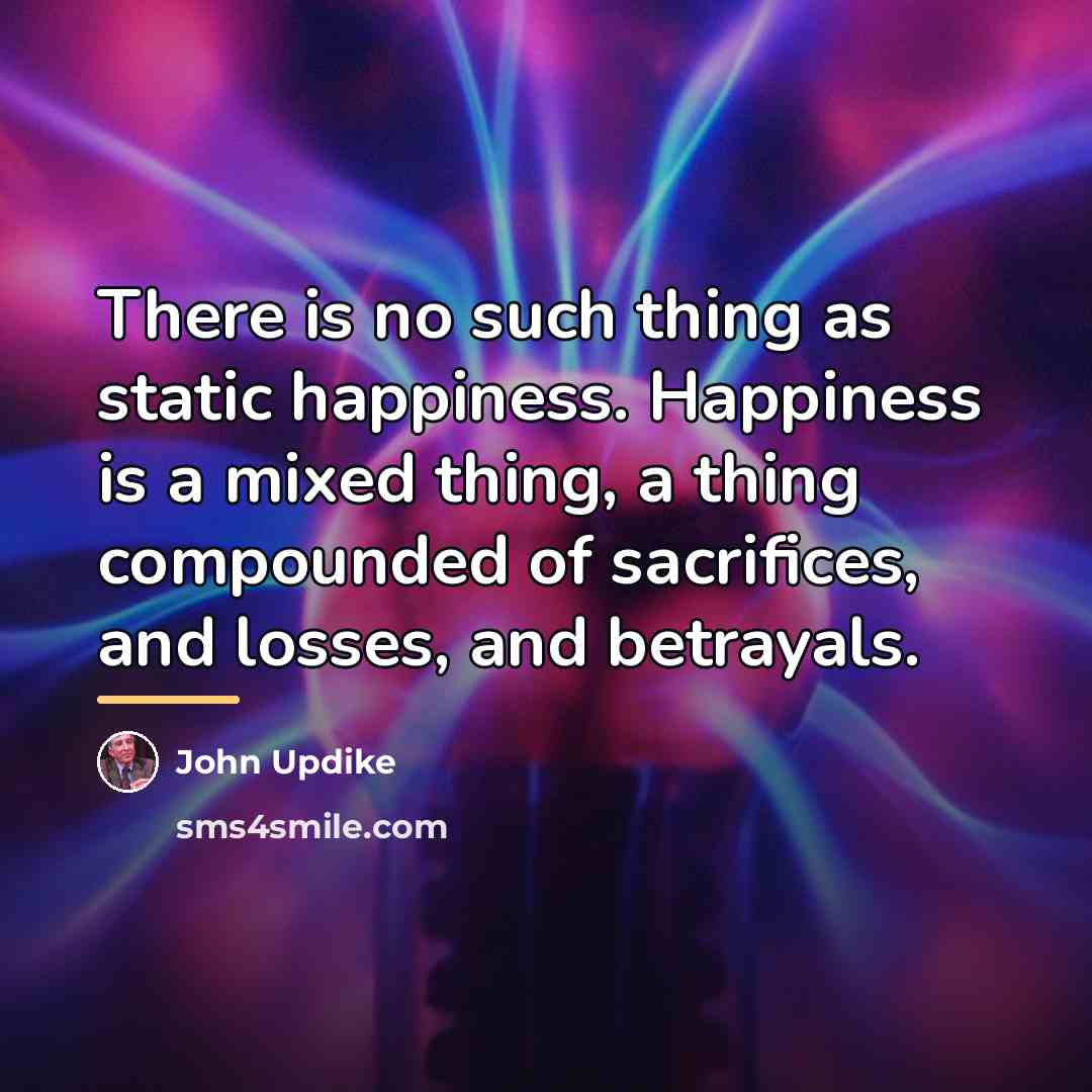 “There is no such thing as static happiness. Happiness is…” quote by John Updike