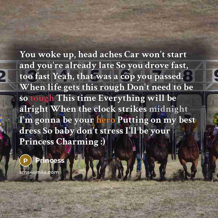 “You woke up, head aches Car won't start and you're…” quote by Princess