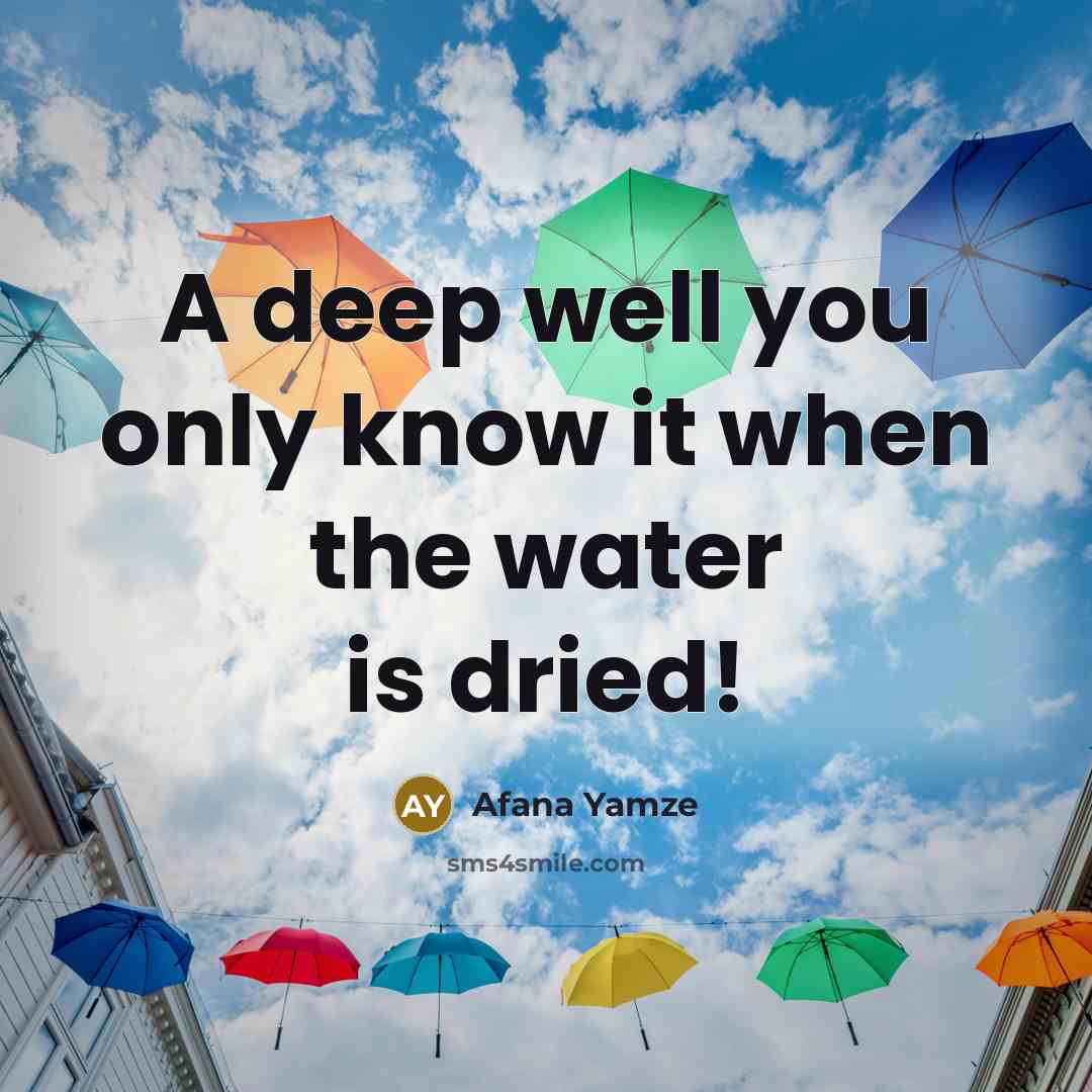 “A deep well you only know it when the water…” quote by Afana Yamze