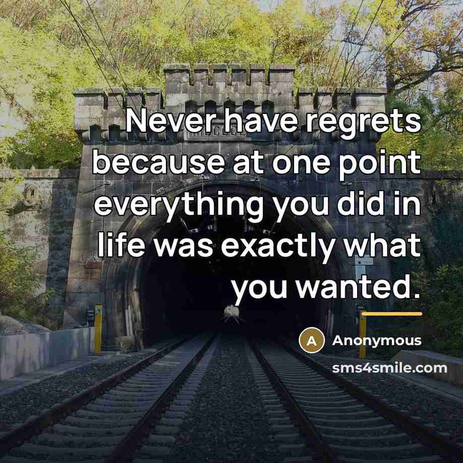 “Never have regrets because at one point everything you did…” quote by Anonymous