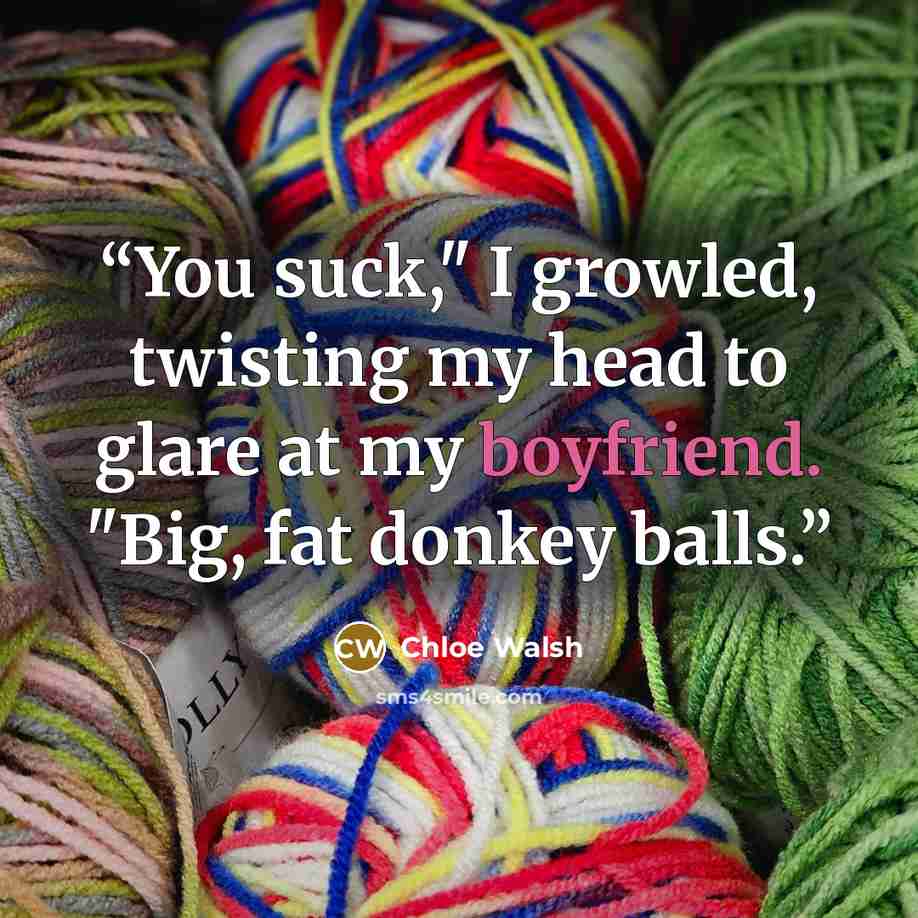 “You suck," I growled, twisting my head to glare at my boyfriend. "Big, fat donkey balls.” quote by Chloe Walsh